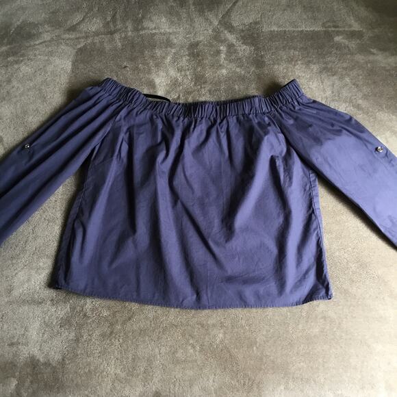 Marciano Maddie Poplin Off the Shoulder 100% Cotton Blue top Sz M - Picture 4 of 10